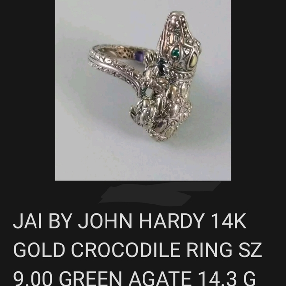 Sold Jai John Hardy 14k gold .925 green agate ALLIGATOR RING RARE - Picture 10 of 13